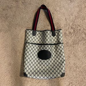 Rare vintage Navy Gucci tote with front pocket
